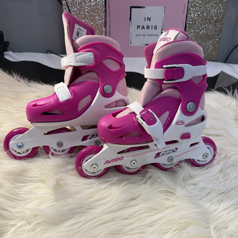 Inline Skate Roller Blades  Shoes Adjustable skate‎ Pink White 13-3